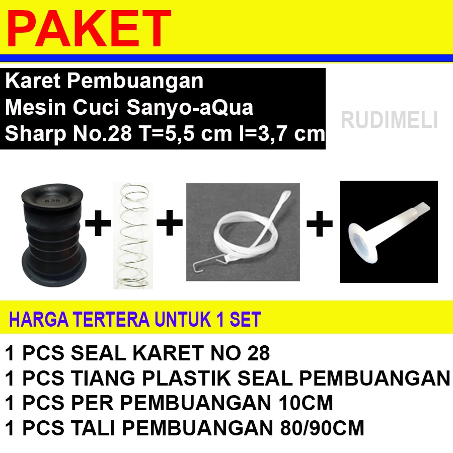 Satu Set Seal Pembuangan Mesin Cuci Polytron, Sanyo, Sanken, Panasonic, Samsung, Sharp,lg(Per +karet+tiang+tali tarikan)