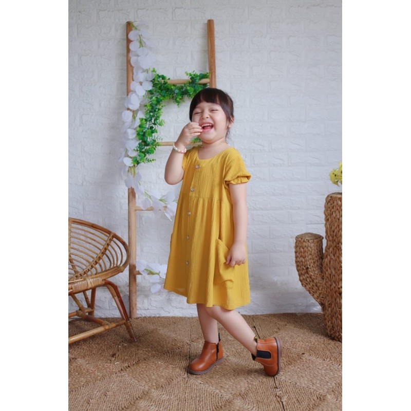 Atasan anak Dress Anak Perempuan MINA Dress Pocket karakter original katun crinkle realpict