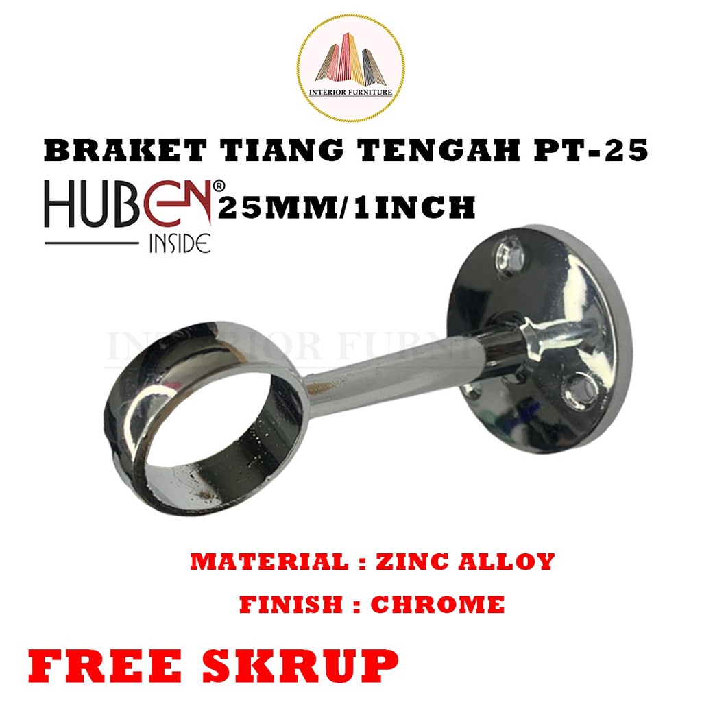 Bracket pipa sock tiang bulat aluminium chrome ss tembus dan buntu 1inchi (25mm)