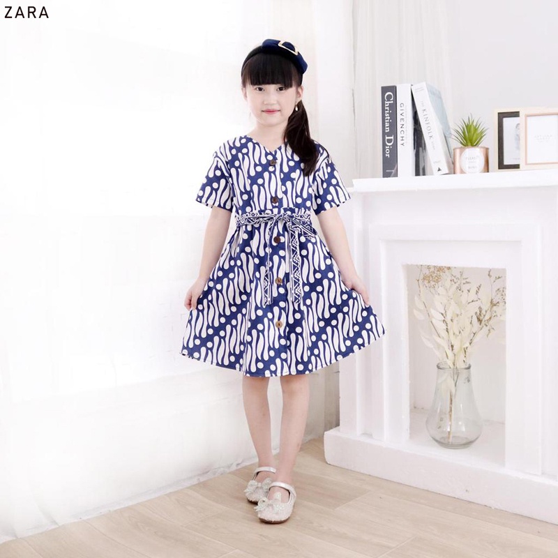 Evercloth Zara Dress Batik Anak Perempuan Baju Batik Anak  Couple Seragam Family Set Dress Batik Sekolah Anak