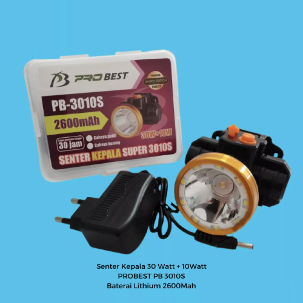 Senter Kepala Probest 30 Watt + 10W PB-3010S LED Cahaya Putih / Kuning