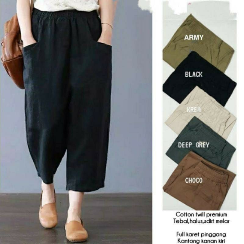 Celana Wanita Kulot OOTD Katun Twill Stretch Model Kekinian