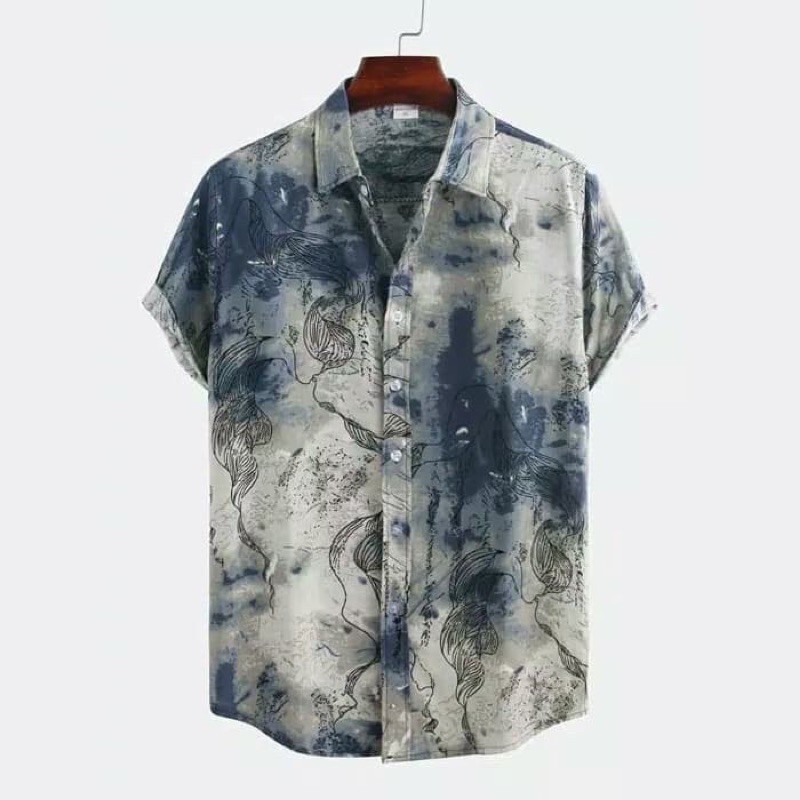 KEMEJA LINEN ABSTRAK VINTAGE HAREM IMPORT PRIA JEPANG AMERIKA HARAJUKU ORIGINAL BIG SIZE M-5XL