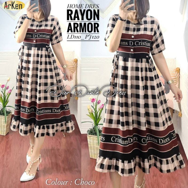 Home Dress Wanita Rayon Armor Premium Dress Dante Lengan Pendek Baju Wanita Fashion Kekinian LD  110 cm