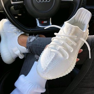 yeezy boost triple white on feet