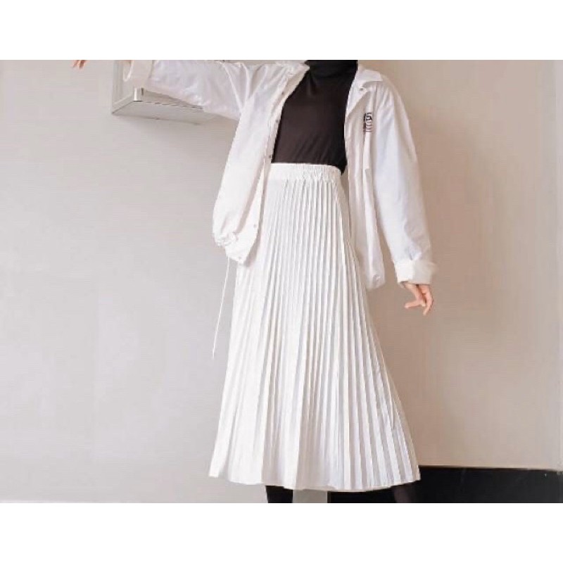 ROK PLISKET PUTIH PREMIUM | ROK PLISKET MURAH PANJANG PUTIH | ROK PUTIH