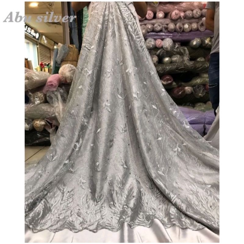 kain bahan Tulle payet motif bunga cantik kain kebaya