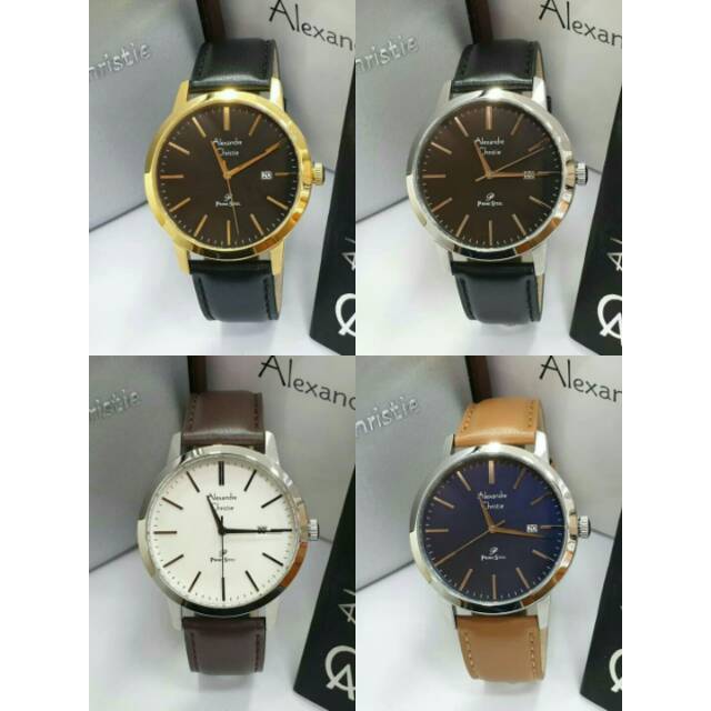 Jam Tangan Alexander Christie AC 1007 Couple Tali kulit Mesin Baterai Original