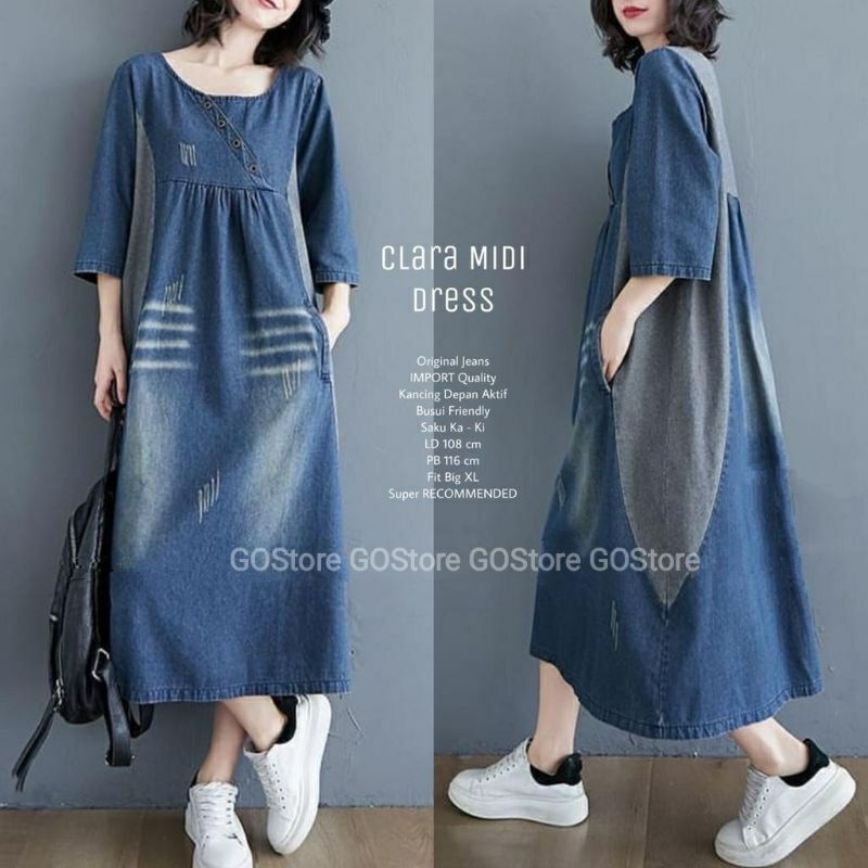 Clara Midi Dress Gamis Jeans Denim Original Product