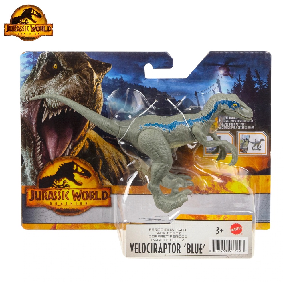 JURASSIC WORLD 2022 Dominion Ferocious Pack Velociraptor Blue Figure