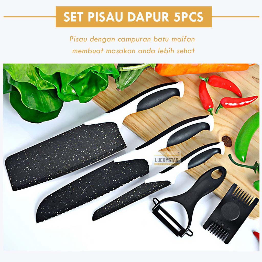 Pisau Dapur Set 5in1 Hitam / Knife Set 5 Pcs Black