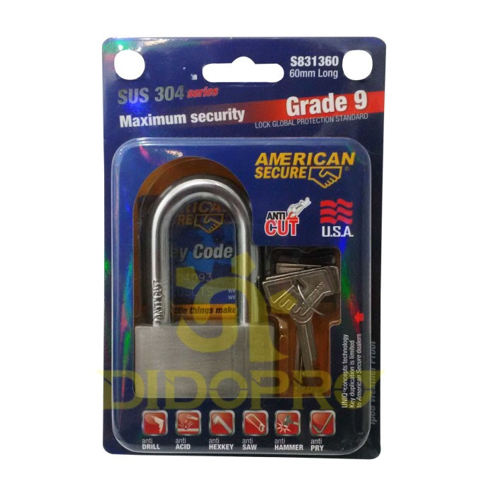 Jual EKSLUSIF Gembok 60 Mm Panjang AMERICAN SECURE Anti Maling American ...