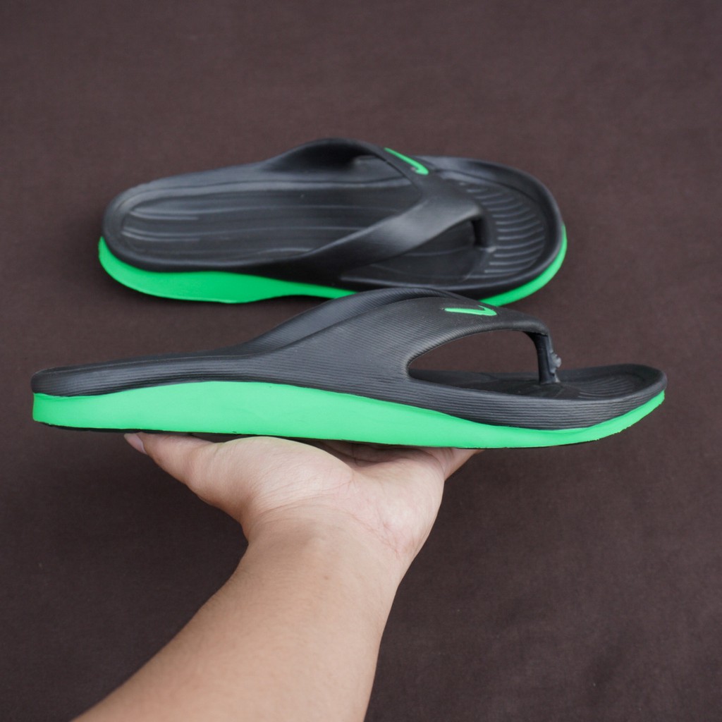 PROMO - Sandal Karet Jepit Kasual Santai Pria Nike Duramo Hitam List Hijau - COD - Bayar Di Tempat