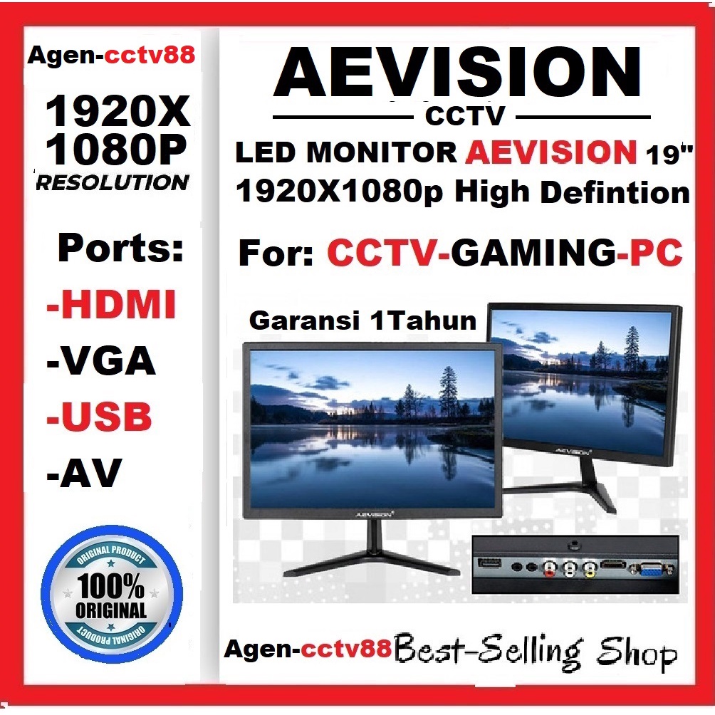 LED MONITOR AEVISION 19&quot; AE-LED22A-2K Ultra Series XR33VQR Pro Monitor CCTV / PC / Gaming Free Tas Batik