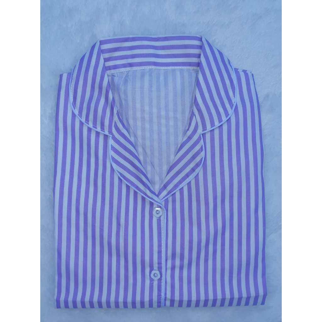 BJ-Piyama CP Wanita Dewasa Salur - Baju Tidur Lengan Pendek-Salur Lilac