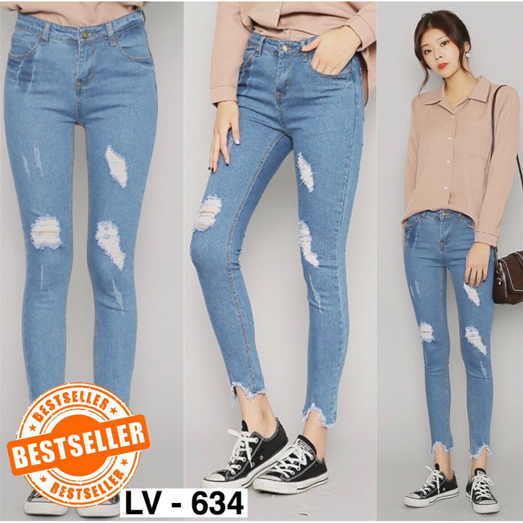RIPPED JEANS  PUNNY 634 Celana  Jeans  Wanita  Sobek  Rumbai 