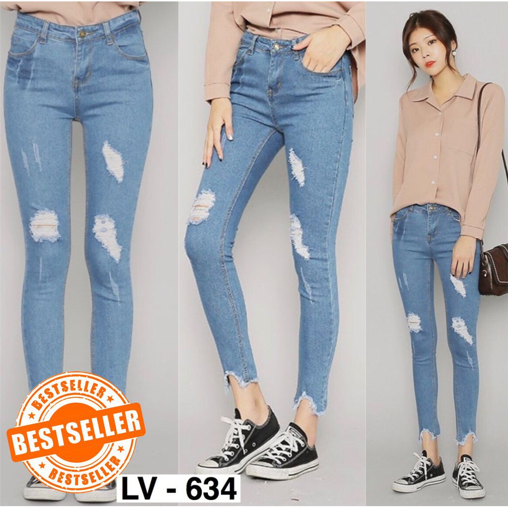 RIPPED JEANS  PUNNY 634 Celana  Jeans  Wanita  Sobek Rumbai  