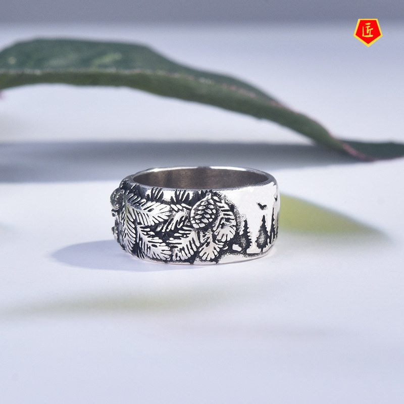 [Ready Stock]Silver Creative Carving Wolf Ring Simple Domineering