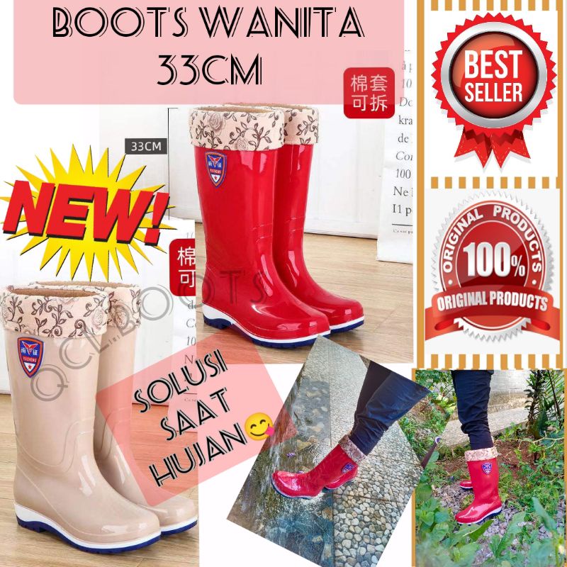 Sepatu Boots Wanita Anti Air Sepatu hujan Boots hujan Sepatu Wanita Karet (33cm)