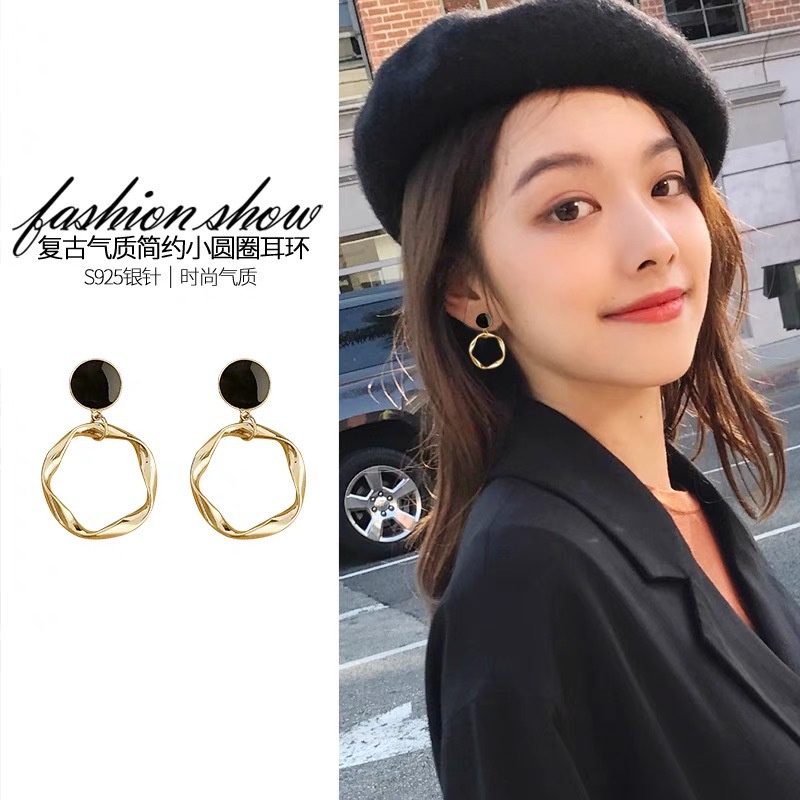 Korea Sweet Circle Drop Earrings for Women Metal Fashion Statement Dangle Earring Jewelry