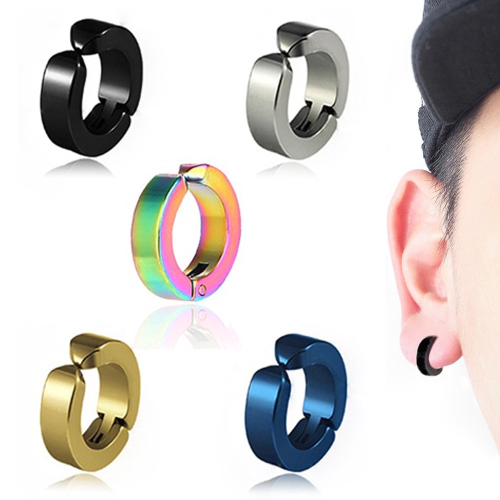 1 Pasang Anting Stud Klip Magnetik Palsu Bahan Titanium Steel Gaya Hip Hop Punk Untuk Pria Dan Wanita