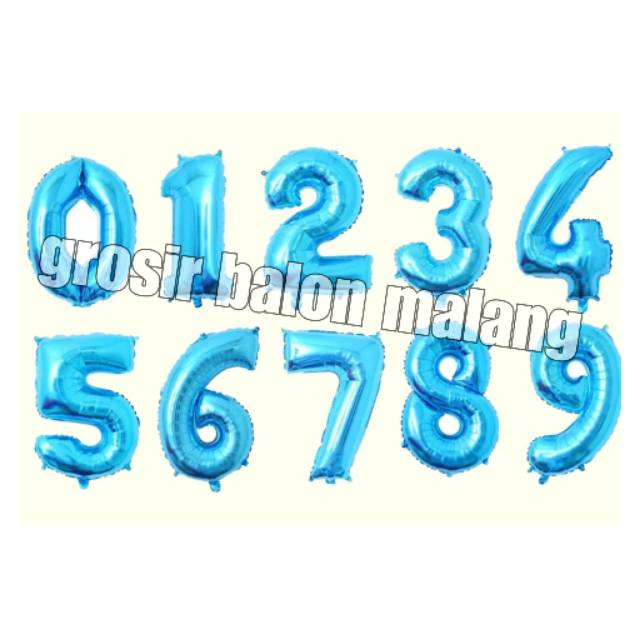 Balon angka jumbo biru polos 80cm