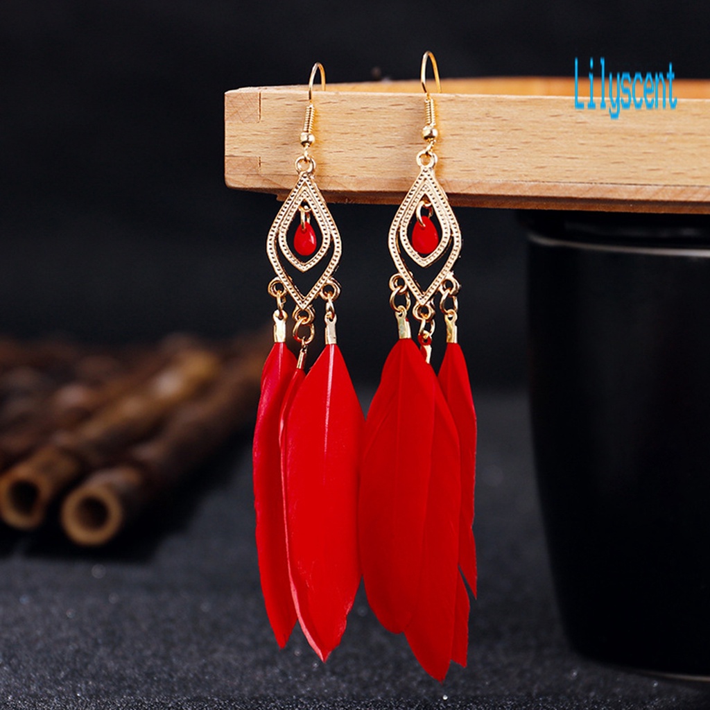 Ls Anting Kait Gantung Wanita Desain Bulu Sintetis + Rumbai Gaya Bohemian Kreatif Untuk Prom