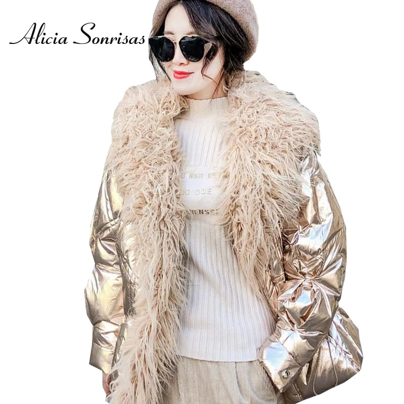 INDORETAIL | Pakaian Wanita | Outerwear | Jaket Musim Dingin Wanita Perak Turun Katun Jaket Glossy