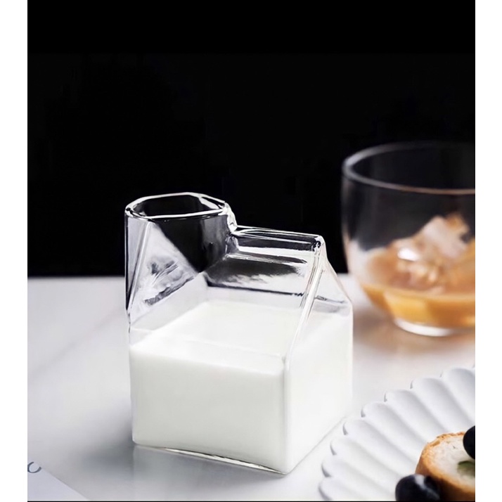 ✿ Dualea ✿ GELAS KACA SUSU AESTHETIC / GELAS UNIK / GELAS SUSU KOPI / GELAS KOTAK SUSU / GELAS KARAK
