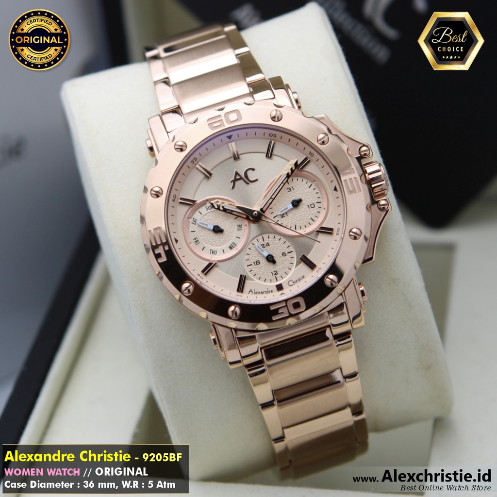 New 2021 Jam Alexander Christie Wanita 9205BF Full Rosegold Original - Cantik Sporty Mewah Elegan