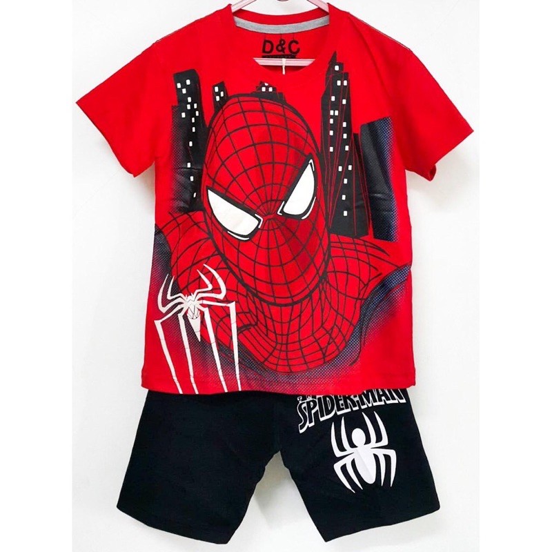 stelan pendek spidermen baju spidermen merah setelan karakter anak pakaian santai anak laki-laki