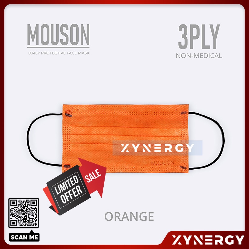 Masker Mouson Warna Orange 3 ply isi 50 Masker Non Medis Sekali Pakai