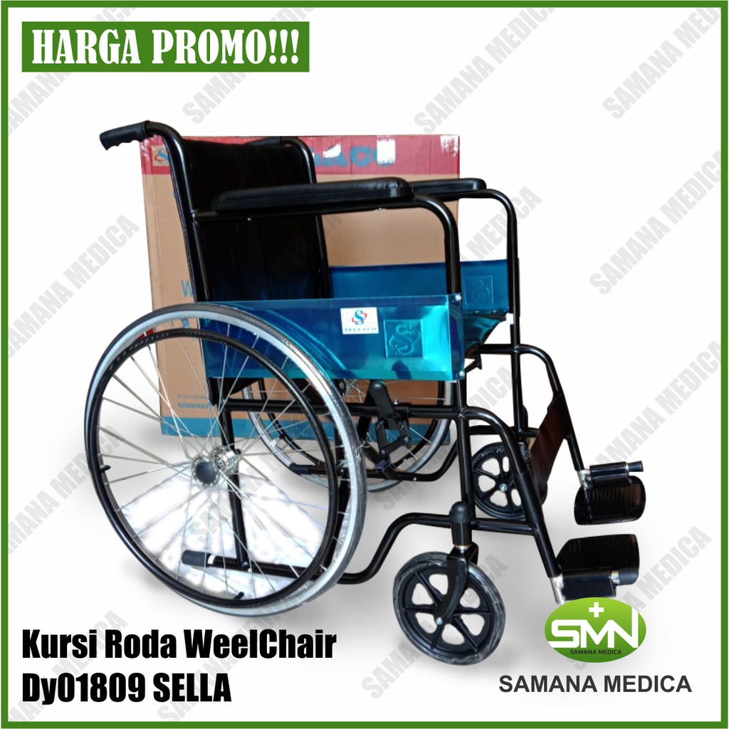 Kursi Roda Standar Sella DY01809 KY809 Black Steel Tahan Air Ringan Max 100 kg PROMO TERMURAH