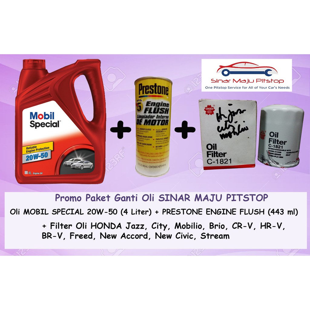 Promo Paket Ganti Oli MOBIL SPECIAL 20W-50 API SN 4 LITER & Filter Oli & Engine Flush HONDA JAZZ & C