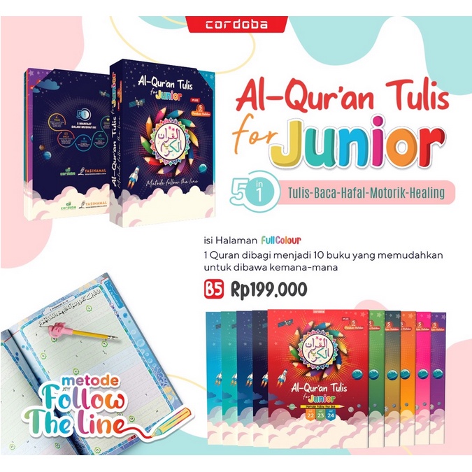 Al Quran B5 MUSHAF TULIS for JUNIOR Metode Follow The Line Plus Hafalan 5 Blok Warna