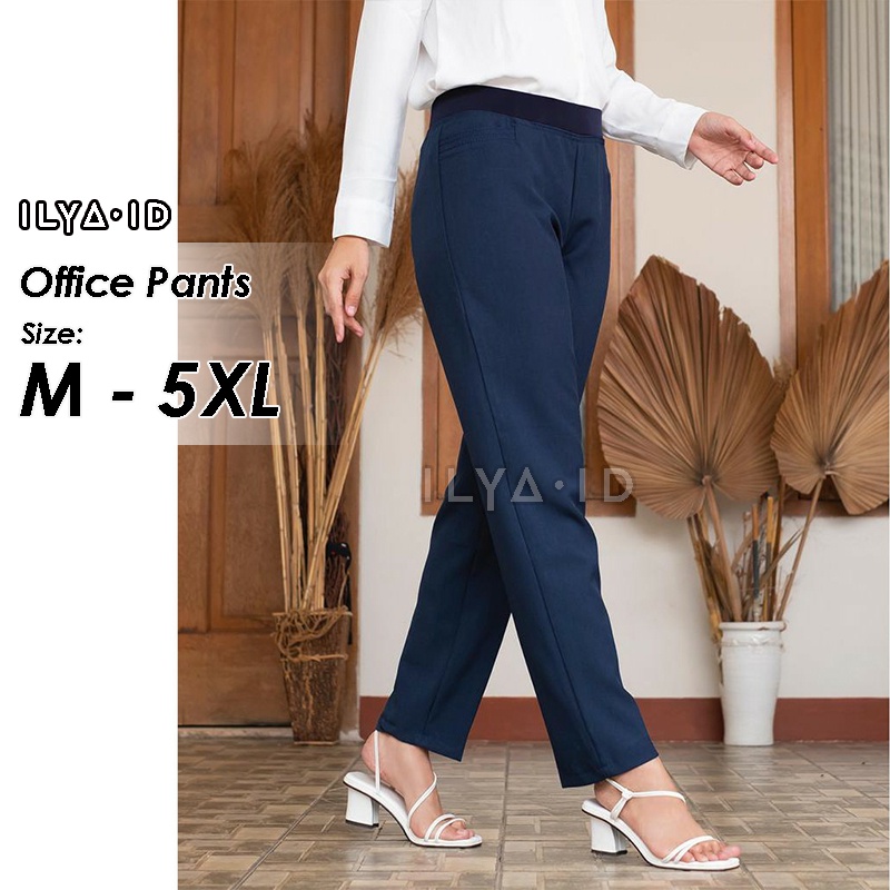 Celana Kerja Wanita Pinggang Karet Highwaist - Celana Kantor Wanita Jumbo M-5L BB 40-75