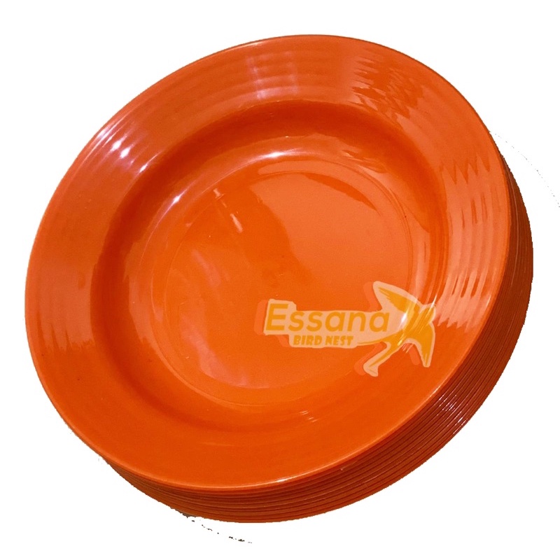 Gelas Minum Plastik _Piring Makan Bulat Plastik _Mangkok Makan Bulat Bakso Plastik_Sendok Makan Plastik_Terlaris Termurah Berkualitas ( 1pcs ) claris-Piring Makan Orange