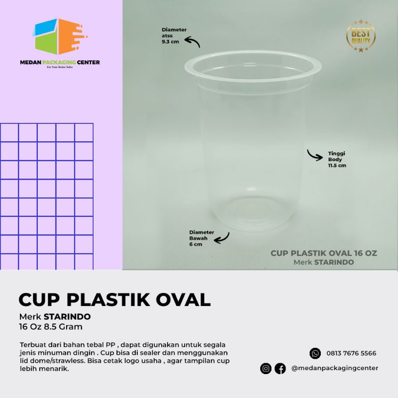 Cup Plastik PP Oval 16oz 8.5gr Starindo