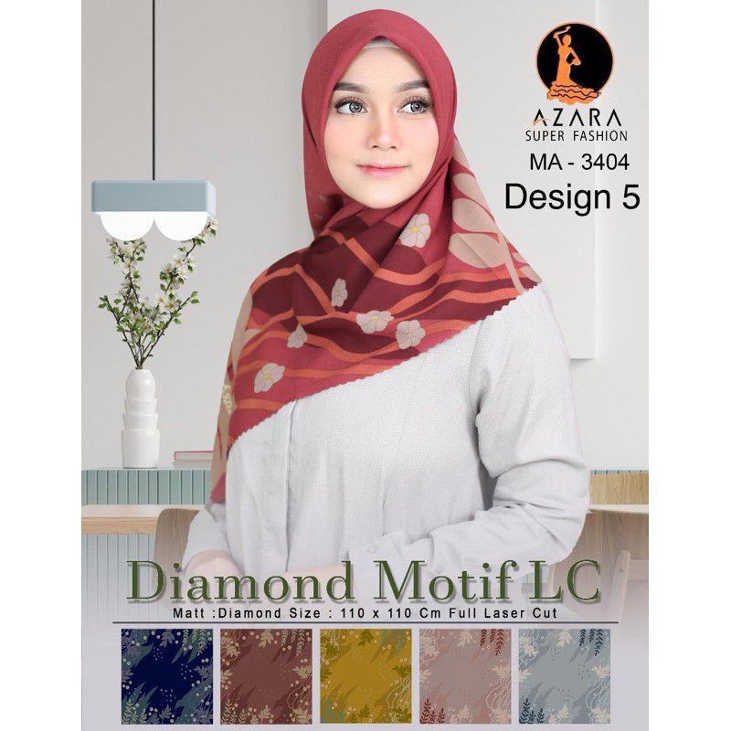 SEGI EMPAT DIAMOND MOTIF LASER CUT LC AZARA HIJAB SEGIEMPAT JILBAB SQUARE +- 110 X110 CREPE RANDOM-5