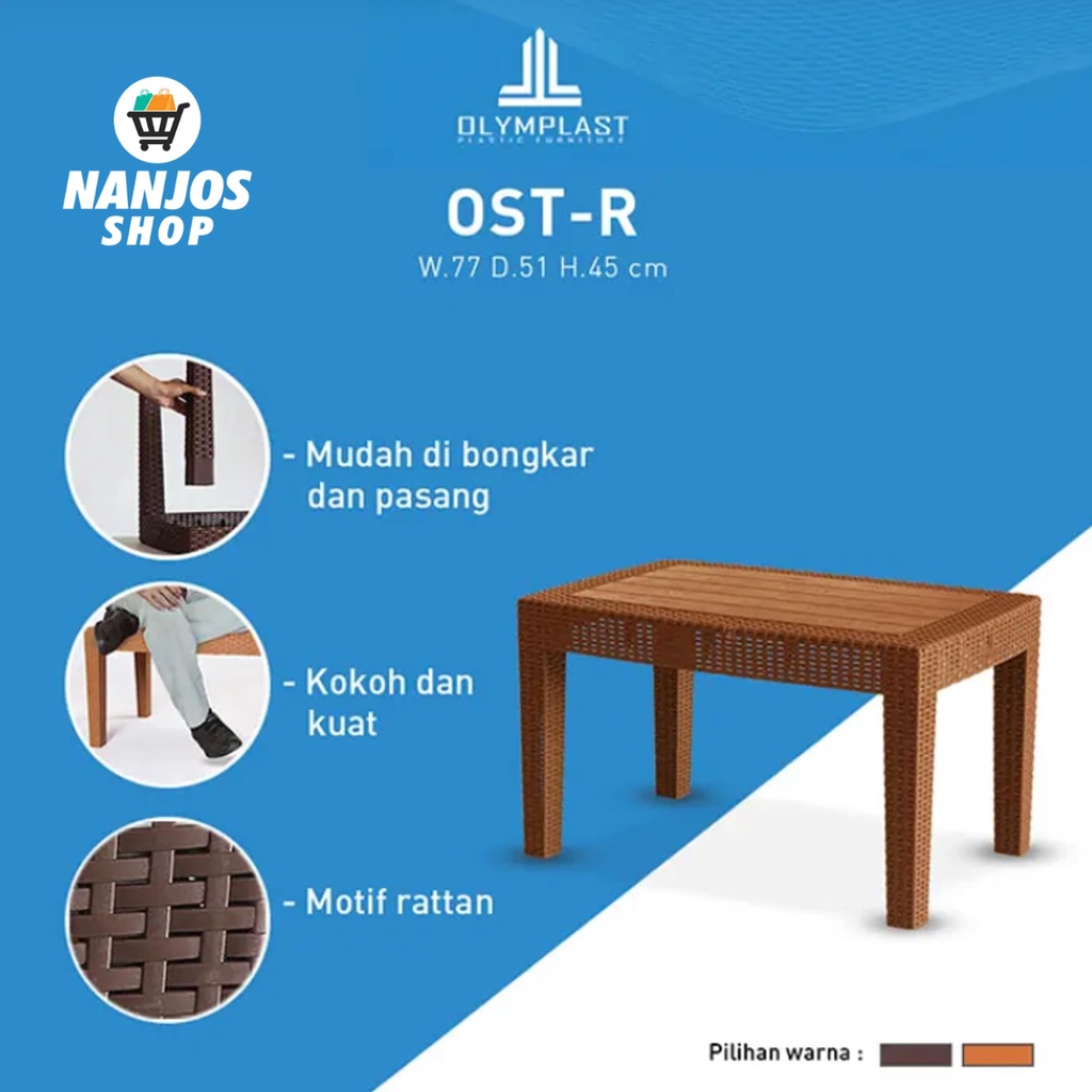 [FREE ONGKIR &amp; BEBAS COD] Olymplast Meja Panjang / Meja Teras Tamu / Meja Anyaman Rotan OST - R