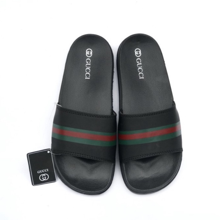 Sandal Seloop Gucci Pria Wanita Sandal Santai - Hitam, 36 Murah