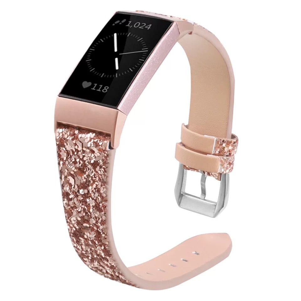 Glitter Leather Strap for FITBIT CHARGE 3 4 Tali Jam Kulit Fitbit