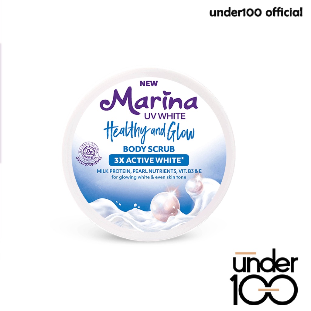 ❤ UNDER100 ❤ MARINA UV White Body Scrub Bright and Fresh | Healthy and Glow | 200ml | Scrub Tubuh | BPOM