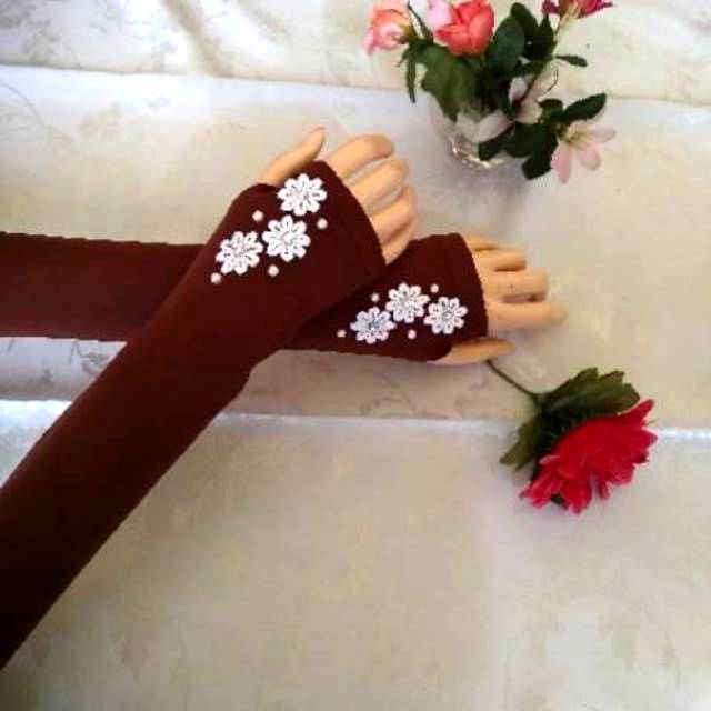 Handsock jempol flower tabur mutiara/manset tangan jempol