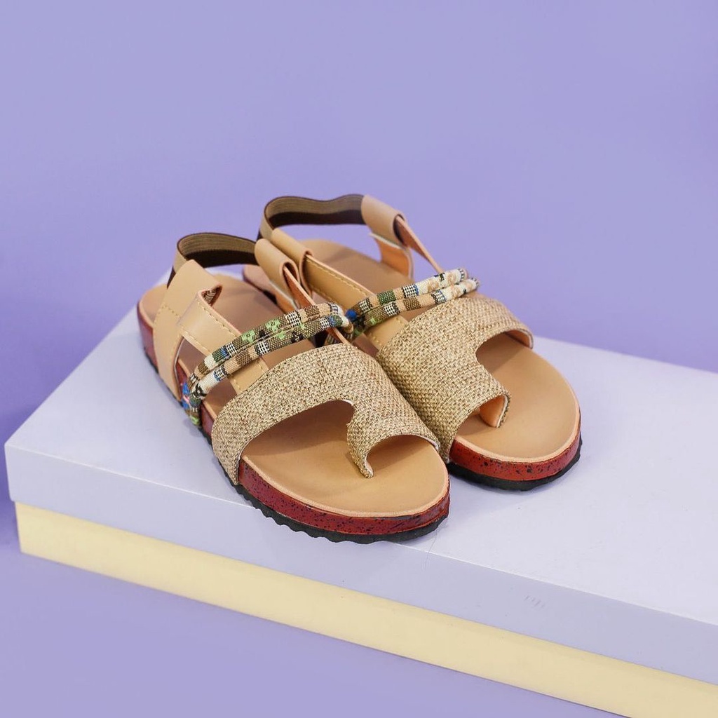 bondshop02  - SANDAL WANITA BINTIL BIRKEN S-ELMYRA FLAT SLIP ON WANITA-CREAM