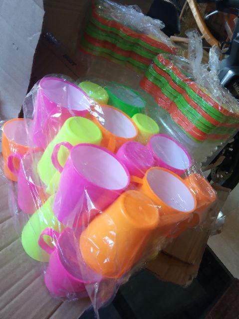 6 Pcs Cangkir Plastik/ Cangkir Cantik/ Gelas Plastik/ Gelas Bergagang/ Mug Plastik/ Mug Murah/