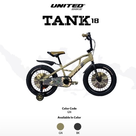 Sepeda Gunung Anak Cowok BMX United Tank Roda Empat Garansi SNI-Green