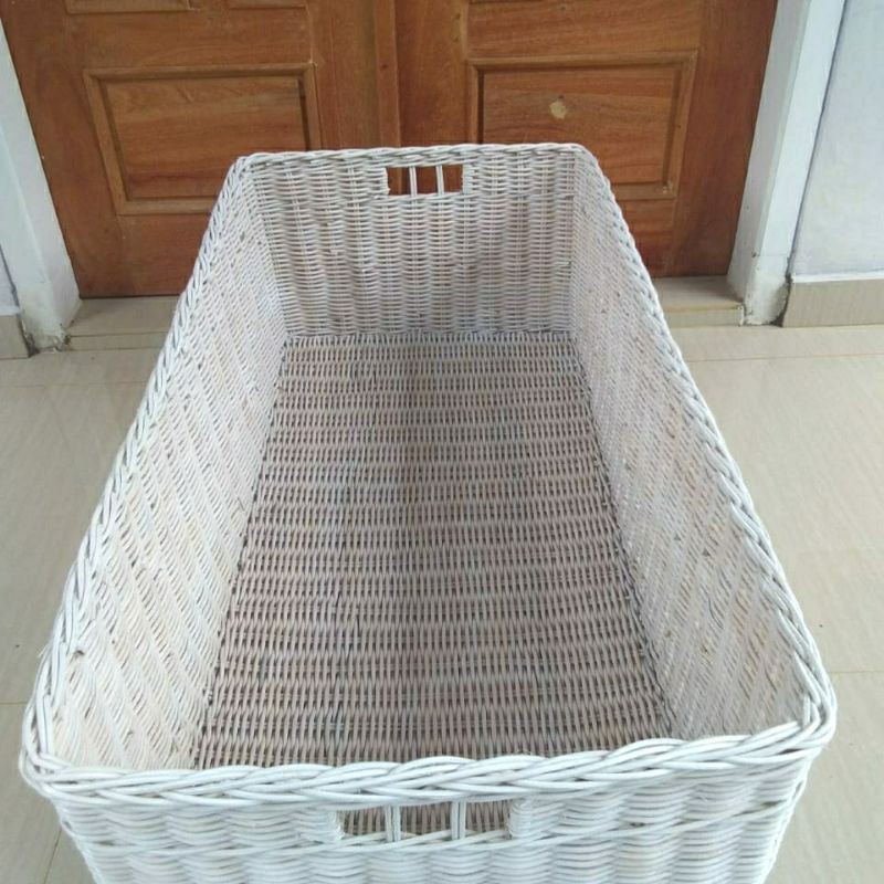 Keranjang rotan persegi panjang kotak besar jumbo peti laci penyimpan barang mainan anak laundry 100x50x32 cm