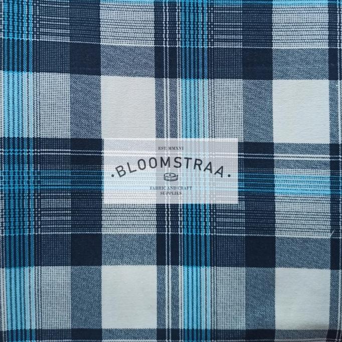 Bahan Baby Canvas Tartan Biru Kain Kanvas Baby Fabric kotak plaid 0,5m