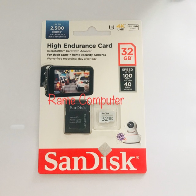 SANDISK MICROSD + Adapter 32gb HIGH ENDURANCE CARD FOR DASH CAMS + HOME SUCURITY CAMERAS